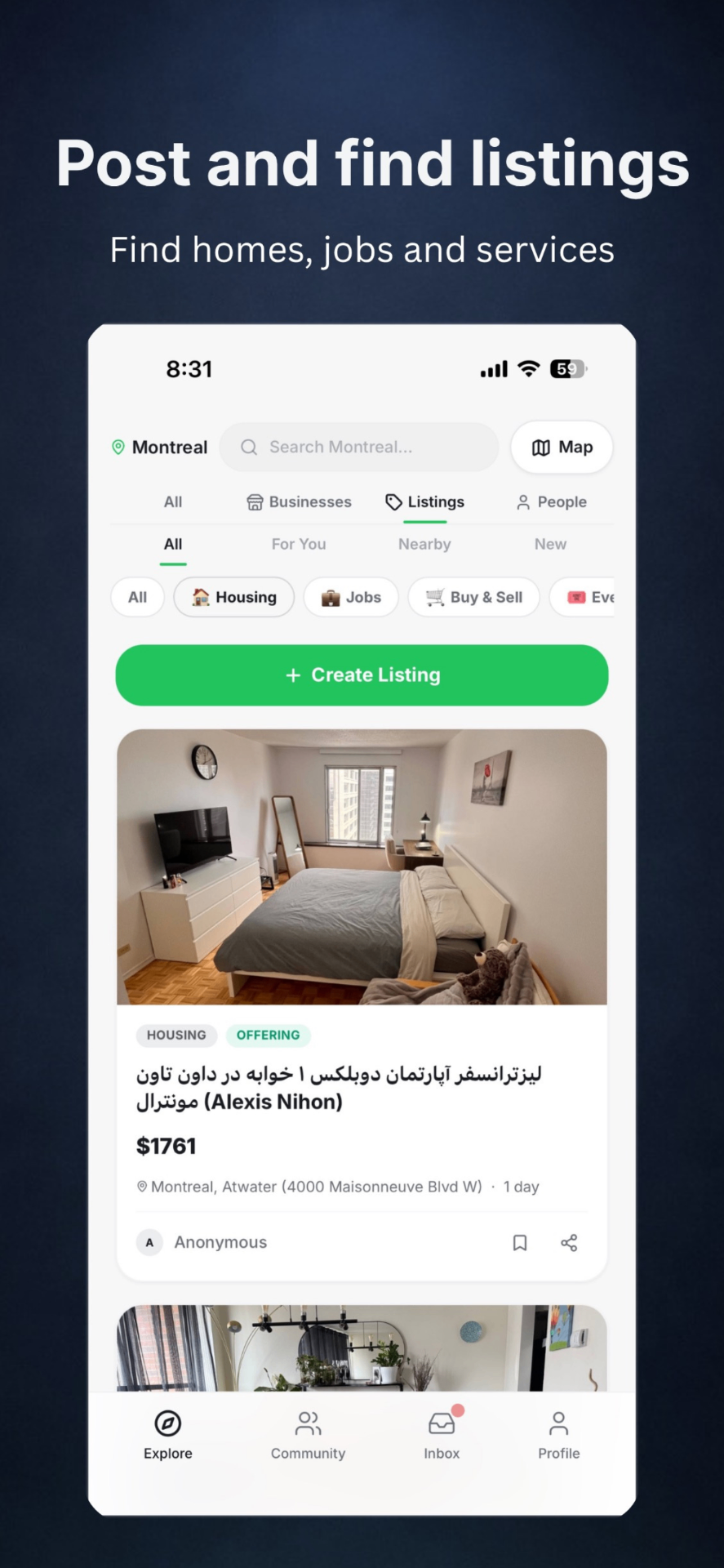 Post and find listings — homes, jobs, services